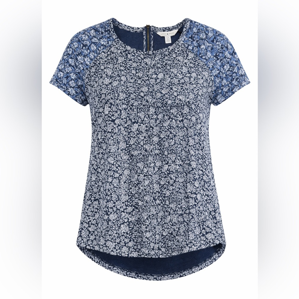 Lucky Brand Navy and Light Blue Floral Short Sleeve Tee. Cotton Size 8P